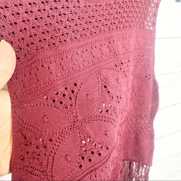 A.L.C. Maroon Knit Fringe Sheer Boho Crop Top Blouse Size Small - Picture 5 of 10